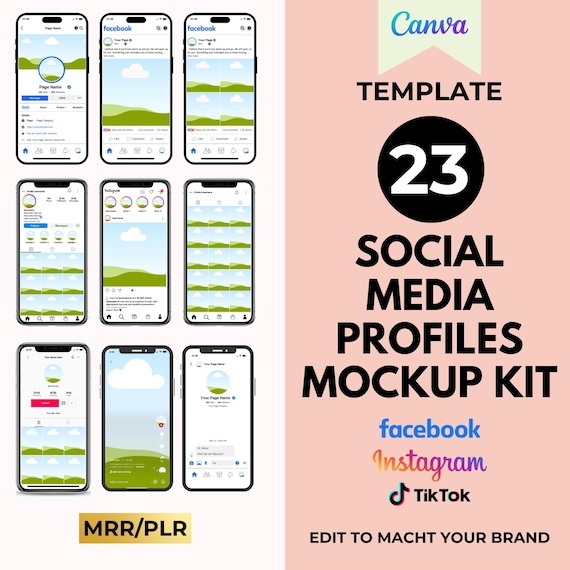 Canva Social Media Mockup Templates with MRR/PLR Resell Rights, Facebook, Instagram, TikTok Post, Digital Marketing