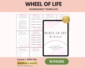 Foglio di lavoro "Ruota della Vita", pianificatore di obiettivi, ruota dell'equilibrio di vita, Canva + PDF, diritti di rivendita PLR
