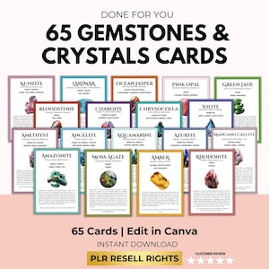Edelsteine und Kristalle Beschreibungskarten, Crystal Bedeutungskarten, Set mit 65 Crystal Digital Chart, Crystal Eigenschaften, Canva PLR Resell Right