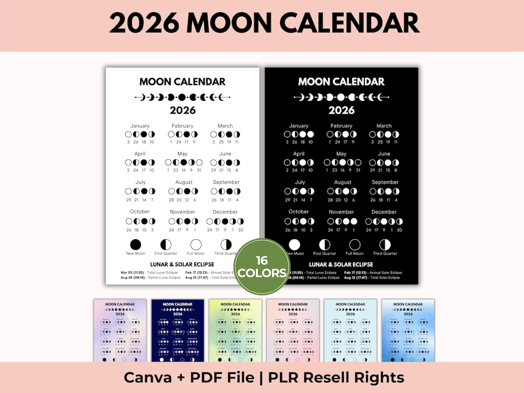 2026TYPE-MOONカレンダー 2026 Moon Phases Calendar, Lunar Calendar, Astrology Calendar