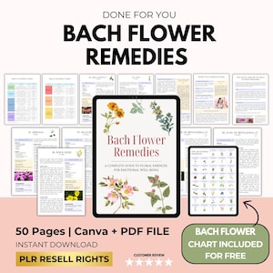 Gids voor Bach Bloesemremedies met PLR-doorverkooprechten, Bach-remedies, gids voor bloemenessenties, bloemenessences Bach, canvasjabloon + pdf