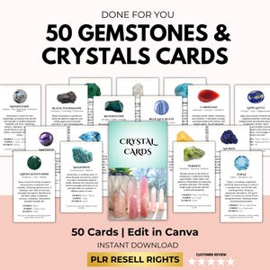 50 Edelstein und Kristall Informationskarten, Crystal Digital Chart, Kristall Bedeutung Karten, Kristall Eigenschaften, Canva Template PLR Resell Right