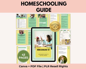 Guía para principiantes sobre educación en casa con derechos de reventa, estrategias para enseñar en casa, Canva + PDF