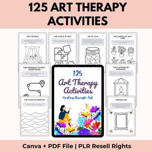 Hojas de trabajo de arteterapia, TCC, TCD, atención plena, trabajo social terapéutico, salud mental, PDF de Canva, PLR