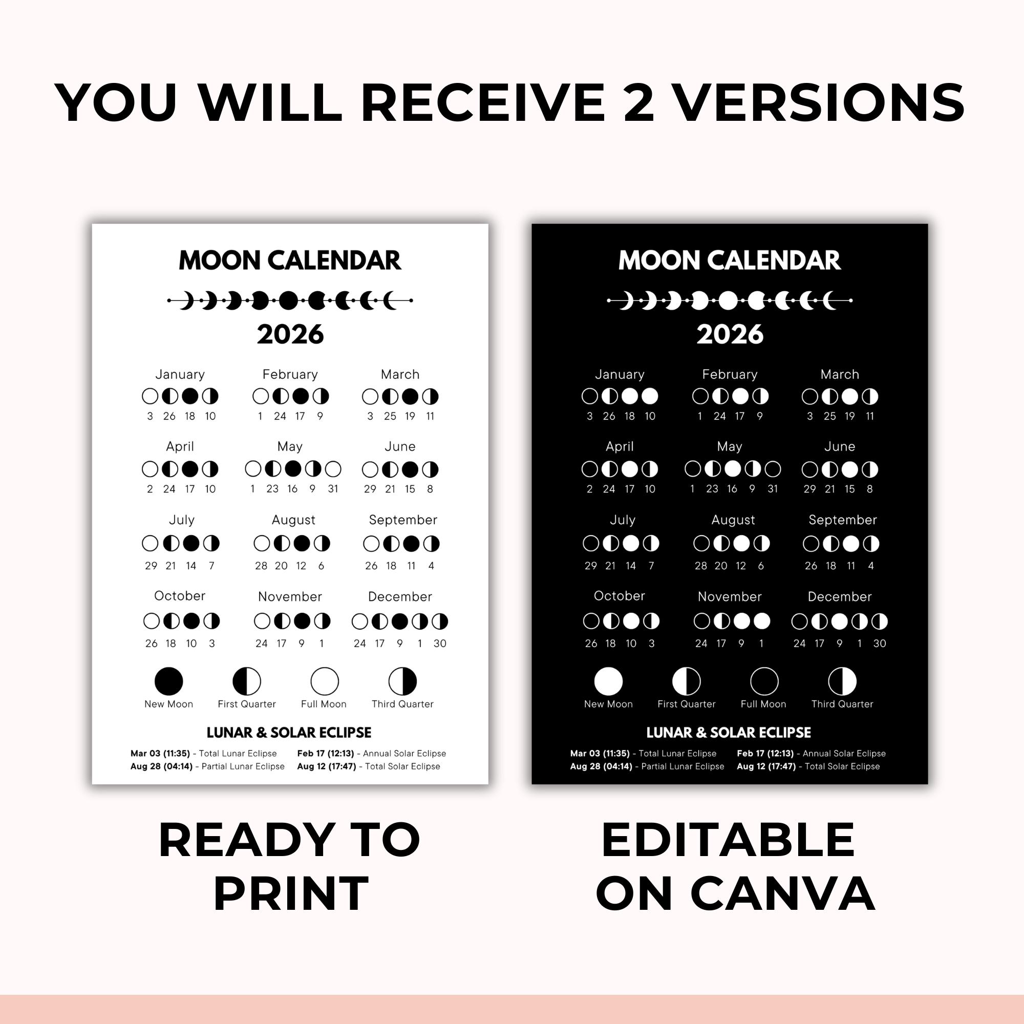 2026 TYPE-MOONカレンダー 2026 Moon Phase Calendar - Gold Foil (SHIPS FLAT)