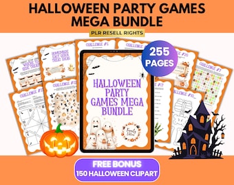 Halloween Party Games Mega Bundle with PLR Resell Rights, Family Halloween Party Activities, Halloween Printable Canva + PDF