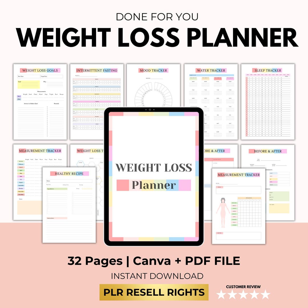 Weight Loss Digital Planner: PLR Resell Rights, Canva Template (32 ...
