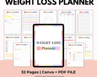 Weight Loss Planner Printable, Diet Tracker, Fitness, Meal, PLR Resell Rights, Canva + PDF
