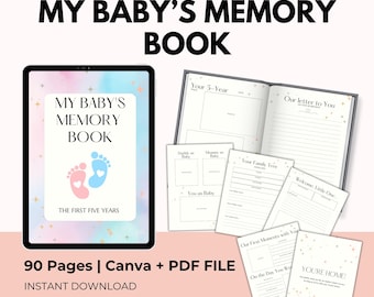 Baby Memory Book, Printable Newborn Photo Album (Canva + PDF), PLR Resell Rights