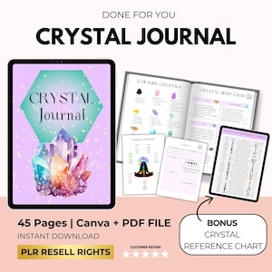 Crystal Journal, Crystal Digital Chart, Crystal Planner, Crystal Guide, Edelsteenreferentie, Intentiegrafiek, Canva-sjabloon PLR Rechts doorverkopen