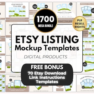 PLR、編集可能なCanvaモックアップ、DFY製品画像モックアップテンプレートを備えたデジタル製品向けEtsyリスティングモックアップテンプレート1700点