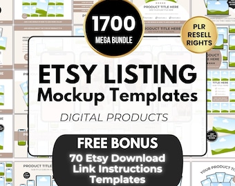 1700 Etsy Listing Mockup Template for Digital Products with PLR, Editable Canva Mockups, DFY Product Image Mockup Templates