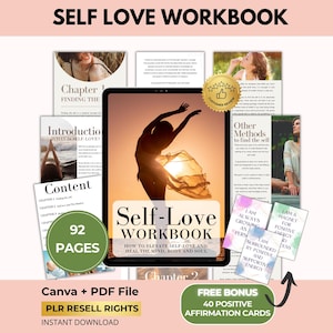 Cuaderno de amor propio, mejora la autoestima y la confianza, diario de crecimiento personal, tarjetas de afirmación, Canva + PDF, PLR