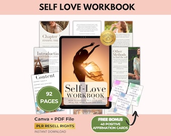 Self Love Workbook Printable, Therapy Worksheets, Mental Health Planner, Self Esteem & Coping Skills, Canva, PLR Resell Rights