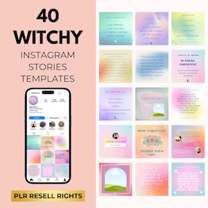 Witchy Instagram Post Stories Gradient Templates with PLR Resell Rights, Spiritual Mystical, Affirmations, Manifestations, Energy Healing