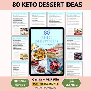 ケトダイエットのデザートアイデア80選、砂糖不使用・低炭水化物レシピ、スイーツレシピ、Canva + PDF、PLR再販権