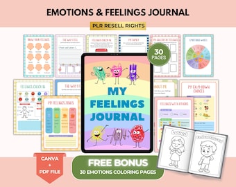 Kids Feelings & Emotions Journal, Emotional Regulation Workbook, Kids Coping Skills, Mental Health Resource, Canva + PDF, PLR