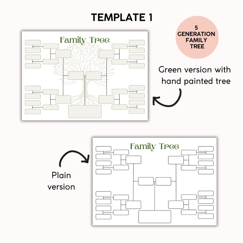 Family Tree Chart Template 5 Generation With PLR Resell Rights ...