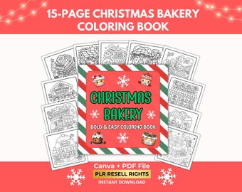 Christmas Bakery Coloring Book, Kids Coloring Pages, Kawaii Shop Activities, Bold and Easy Coloring Pages, PLR Digital Product