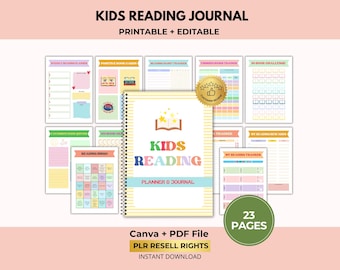 Diário de Leitura Infantil, Rastreador de Leitura, Desafio de Leitura, Arquivo Canva e PDF, Direitos de Revenda PLR