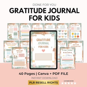 Gratitude Journal for Kids with PLR Resell Rights, Mindfulness Activities Workbook, Happiness, Mood, Feelings Emotions, Canva Template