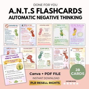 ANTS - 自動ネガティブ思考カード、思考エラー、CBTカード、認知の歪み、マインドセット、思考のフレーミング、セラピーツール、PLR