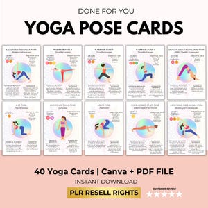 Yoga Poses Karte mit PLR Wiederverkaufsrechten, Chakra Balancing Yoga Praxis, Karteikarten Yoga, 40 druckbare Yoga Kartensammlung, Canva Vorlage