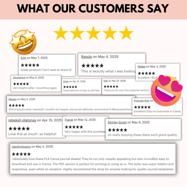 Pu&ograve; includere: Immagine che mostra recensioni dei clienti con valutazioni a stelle e testimonianze. Il testo recita "COSA DICONO I NOSTRI CLIENTI" con vari commenti e date dei clienti. Include un'emoji a stella sorridente e un'emoji con gli occhi a cuore.