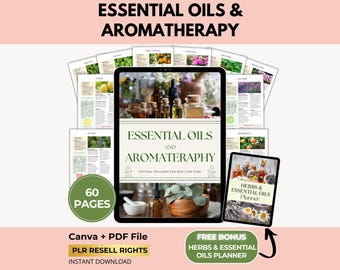 Guia de Aromaterapia e Óleos Essenciais com Direitos de Revenda PLR, Ficha de Referência de Remédios Naturais, Canva + PDF