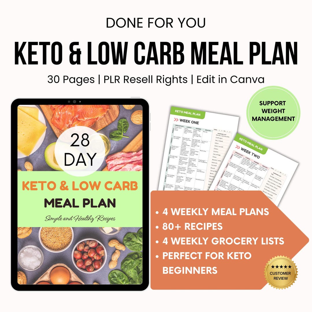 Keto and Low Carb Meal Plan 28 Days With PLR Resell Rights, Keto ...