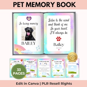 Pet Memory Book Canva Template, Dog & Cat Photo Album, Pet Loss Grief Journal, PLR Resell Rights