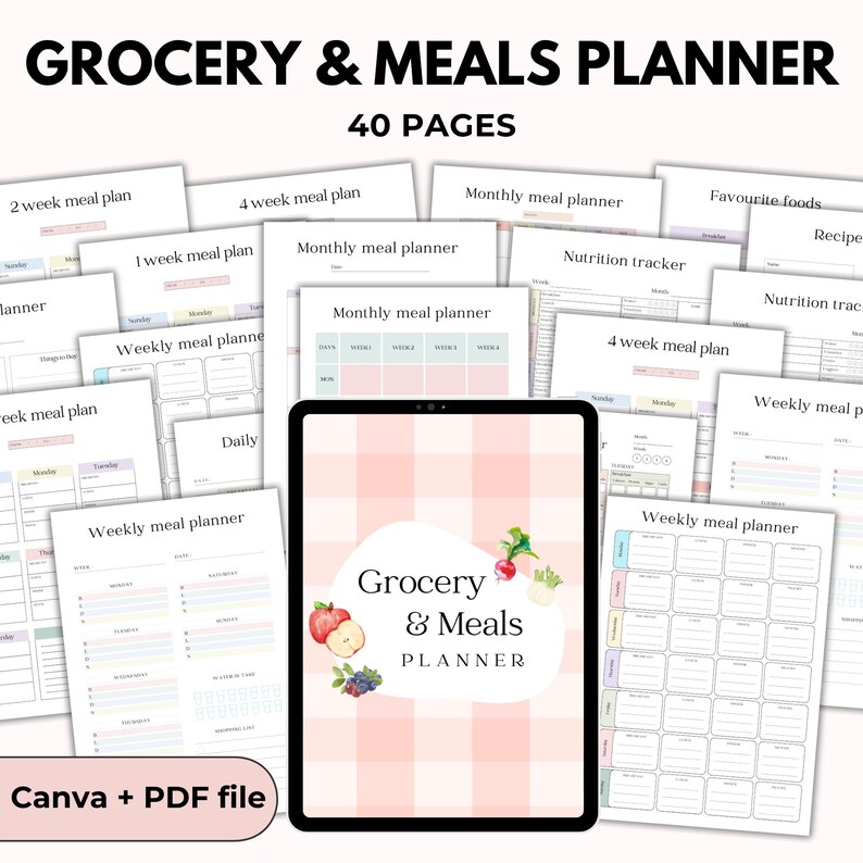 Grocery & Meal Planner, Calories Food Tracker, Food Stickers Bonus, Canva + PDF, PLR Resell Rights image 8