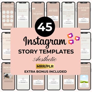 45 Beige Instagram Engagement Story Templates with PLR & MRR, Customizable IG Story Templates for Small Business, Done-for-You Ig Stories