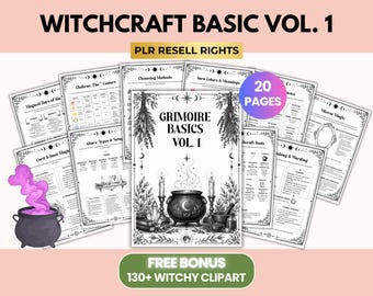 Witchcraft Basics Pages Vol. 1, Foundations Witchcraft Printable, Book of Shadows, Grimoire Reference for Beginners, PLR Resell, Canva