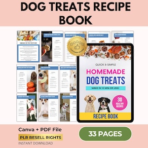 Homemade Dog Treats Recipe Book, 30 Healthy Recipes, Canva + PDF File, PLR