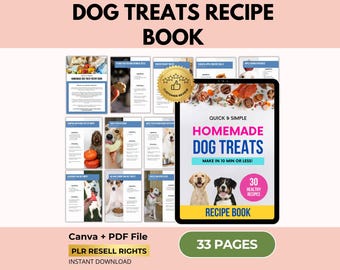 Receptenboek met zelfgemaakte hondensnacks, 30 gezonde recepten, canva en pdf-bestand, PLR