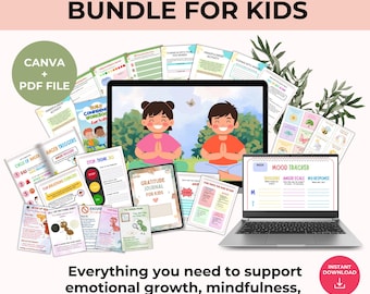 Pacote de Saúde Mental Infantil, Atenção Plena, Felicidade, Amor Próprio, Ansiedade, Trauma, Luto, Gratidão, Raiva - Canva, Produto Digital PLR