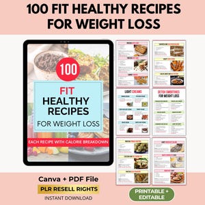 100 Recetas Saludables para Bajar de Peso y Ganar Músculo con Derechos de Reventa PLR, Plan Saludable Bajo en Calorías, Libro de Cocina para Quemar Grasa, Canva + PDF