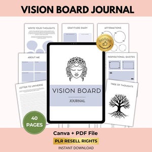 Vision Board Journal, Dream Manifestation, Law of Attraction, Goal Planning, Canva + PDF, PLR Resell Rights image 1