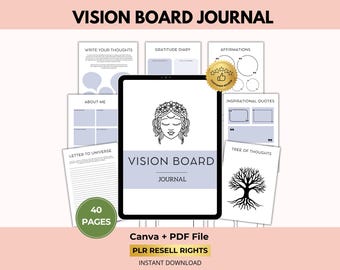 Vision Board Journal, Dream Manifestation, Law of Attraction, Goal Planning, Canva + PDF, PLR Resell Rights