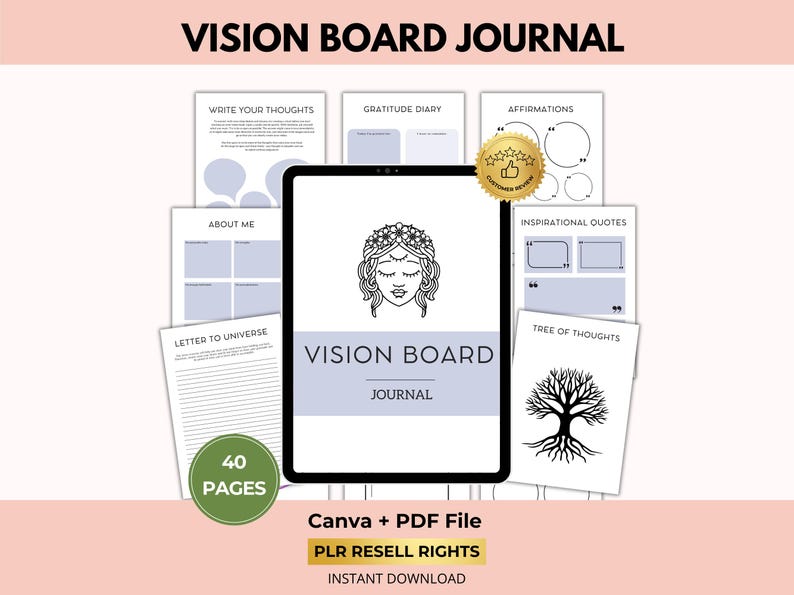 Vision Board Journal, Dream Manifestation, Law of Attraction, Goal Planning, Canva + PDF, PLR Resell Rights image 1