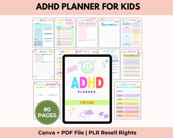 Planificador para niños con TDAH, función ejecutiva infantil, tabla de comportamiento, lista de verificación de rutinas, Canva + PDF, derechos de reventa PLR.