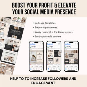 Peut inclure: Image publicitaire pour des mod&egrave;les de m&eacute;dias sociaux. Le texte indique &laquo; BOOST YOUR PROFIT & ELEVATE YOUR SOCIAL MEDIA PRESENCE &raquo; et &laquo; HELP TO TO INCREASE FOLLOWERS AND ENGAGEMENT &raquo;. L'image montre des mod&egrave;les sur un ordinateur portable et trois smartphones.