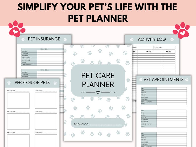 Digitale huisdierverzorgingsplanner met PLR-doorverkooprechten, gezondheidstracker, medische planner, canva + pdf afbeelding 4