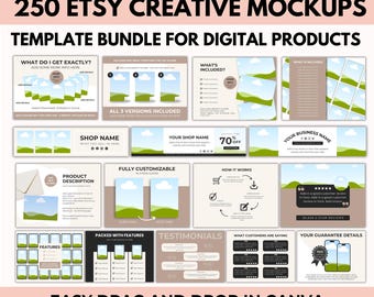 Etsy Listing Mockup Bundle with PLR/MMR Resell Rights, 500+ Canva Templates, Templates Bundle, Digital Product Mockup, Drag and Drop Mockups