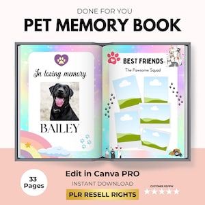 Huisdier geheugenboek met PLR doorverkooprechten, hond Memorial plakboek, huisdier verlies dagboek, hond en kat fotoalbum, canva bewerkbare afdrukbare sjabloon