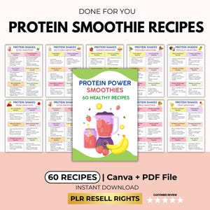 Protein Smoothies Recipes with PLR Resell Right, Protein Packed Smoothie Recipe Book, Healthy Protein Recipes, Shake Recipes, Canva Template