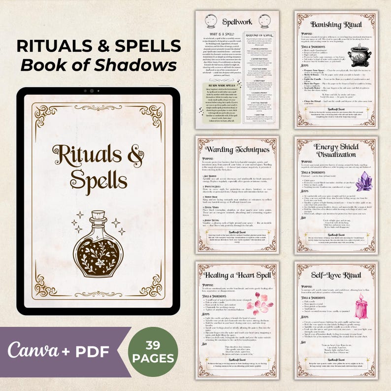 Rituals and Spells Witchcraft, Grimoire Pages, Book of Shadows, Canva ...