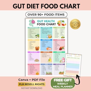 Poster för tarmhälsokost, antiinflammatorisk måltidsplanerare, Canva + PDF, återförsäljningsrättigheter för PLR
