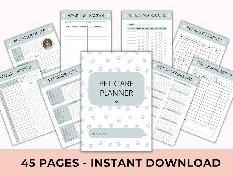 Digitale huisdierverzorgingsplanner met PLR-doorverkooprechten, gezondheidstracker, medische planner, canva + pdf afbeelding 3